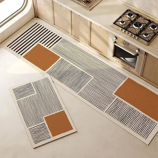 Waterproof and oil-proof kitchen rug with soft leather texture for home decoration.