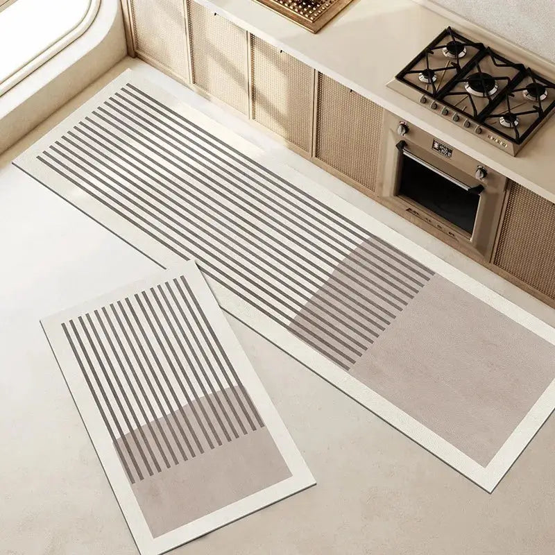 Soft washable diatomite kitchen rug for spill protection and floor safety