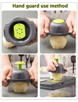 Manual kitchen chopper with grater and shredder for vegetables and cheese.