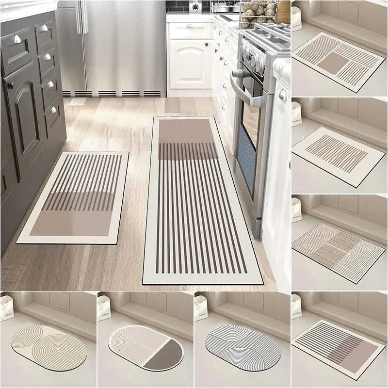 Long kitchen floor mat with anti-slip backing and super absorbent material.