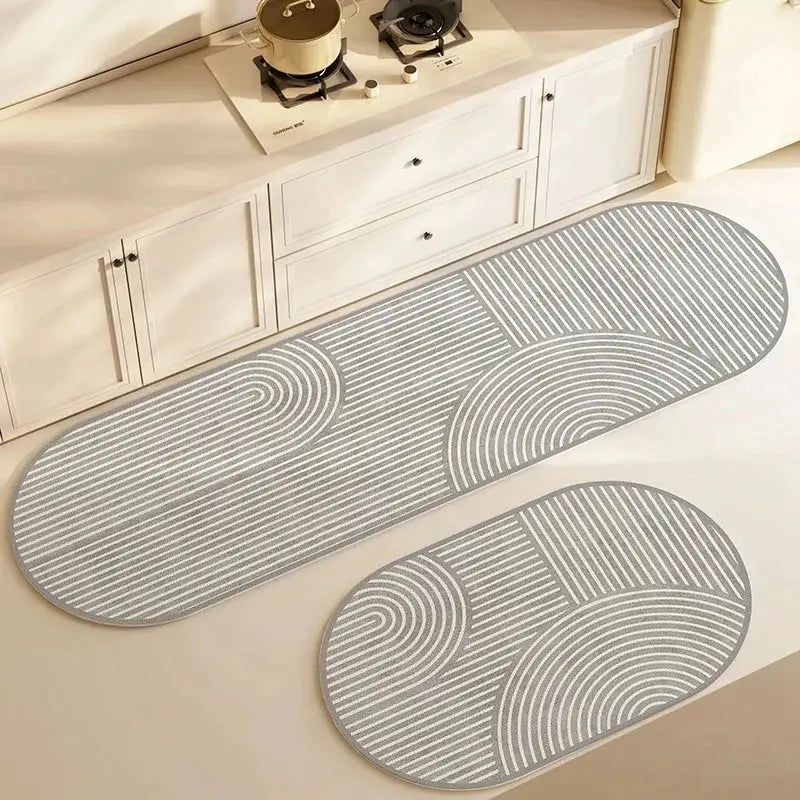 Anti-slip entrance doormat with soft, washable, and super absorbent fabric.