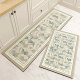 PVC waterproof kitchen floor mat with anti-slip design and Japanese-style brown rug.