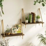 Elegant hanging shelves with macrame design, great for displaying decor in any room.