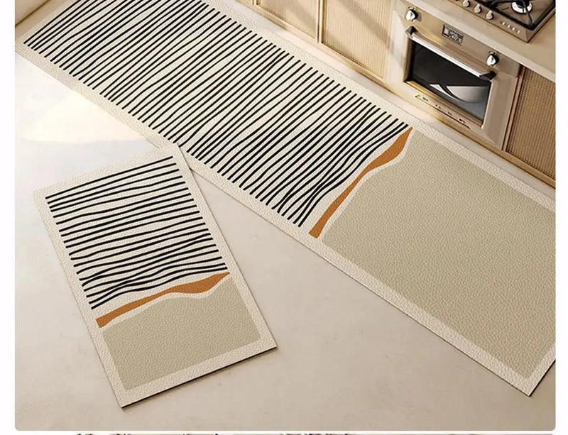 Long anti-slip kitchen carpet with leather finish, oil-proof and waterproof protection.