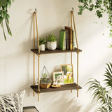 Boho-style black wall shelves with woven hanger for modern and rustic interiors.