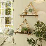 Boho-style black wall shelves with woven hanger for modern and rustic interiors.